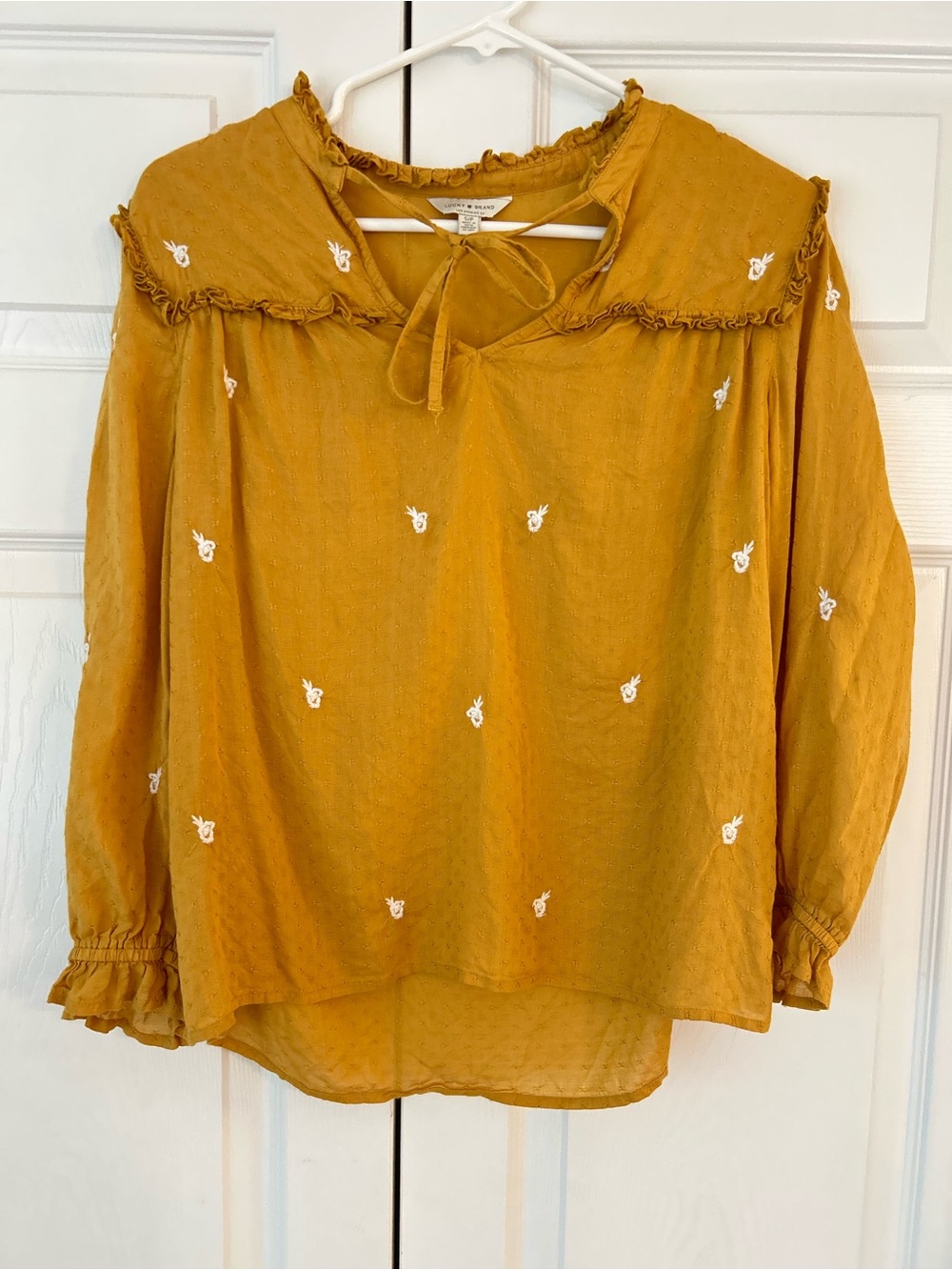 NWOT Lucky Brand Women’s Yellow Flower Embroidered Tunic Blouse Shirt Size S